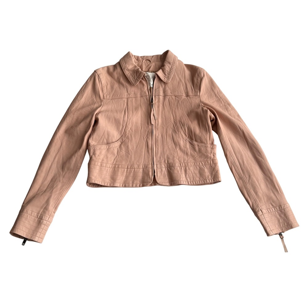 Burning Torch Soft Leather Silk Lined Blush Pink‎ Fitted Moto Leather Jacket S